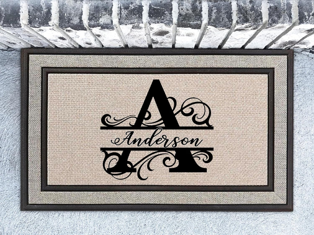Personalized Monogram Doormat with Family Name, Custom Welcome Doormat, Wedding Gift, First Home, Housewarming, Gray