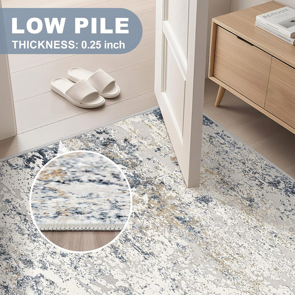 Area Rug Living Room Rugs - 5x7 Abstract Large Soft Indoor Washable Rug Neutral Modern Low Pile Carpet
