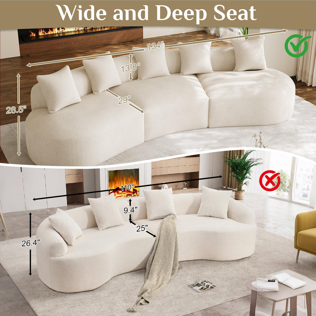 134" Modern Curved Sectional Sofas, Beige White