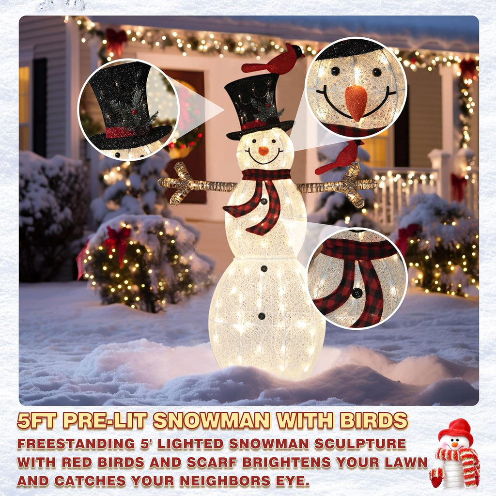 Snowman Christmas Decorations, 5FT Lighted Snowman Decorations for Outdoor, Christmas Decorations Outdoor Warm Light