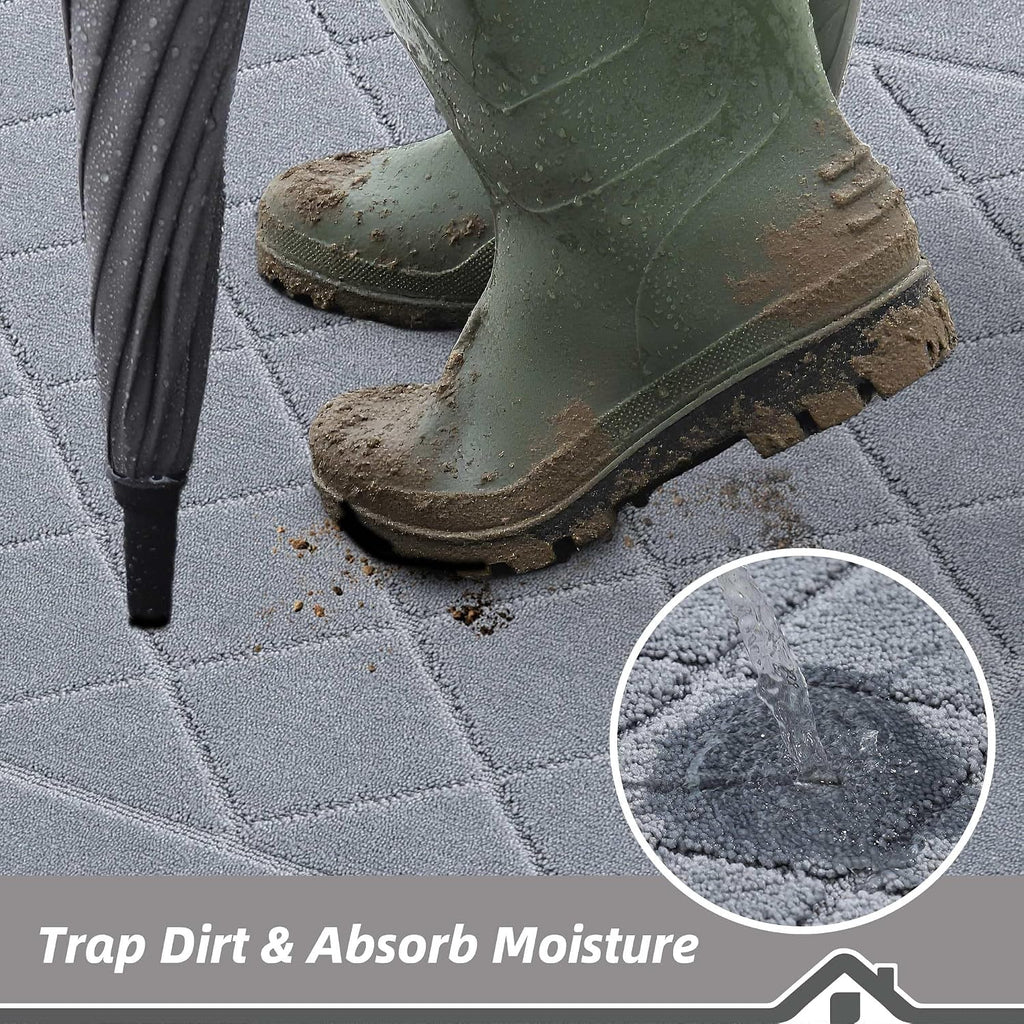 Dirt Trapper Door Mat 24" x 36", Doormat Non-Slip, Grey | Entryway Rugs Washable, Dog Door Mat Stain Resistant and