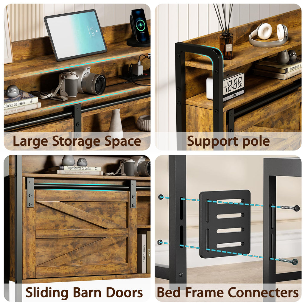 Headboard with Storage, 3 Tier Size Headboard only with Outlets, USB Ports and LED Light Strip, Headboards