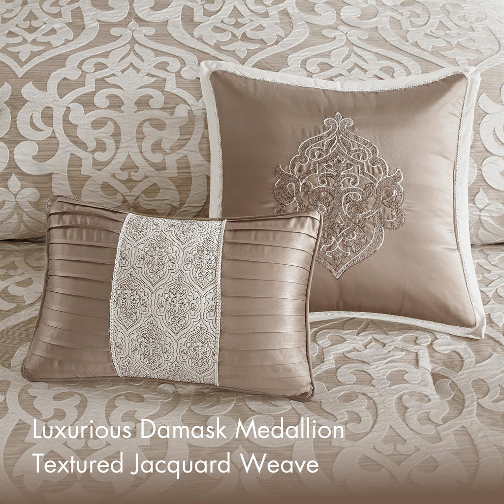 Odette Cozy Comforter Set Jacquard Damask Medallion Design - Modern All Season, Down Alternative Bedding, Shams