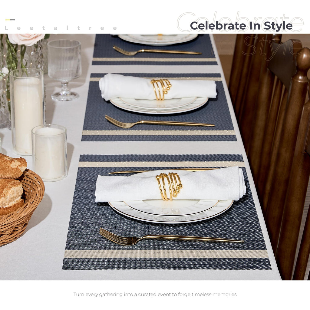 Woven Vinyl Placemats Set of 8,Blue Striped