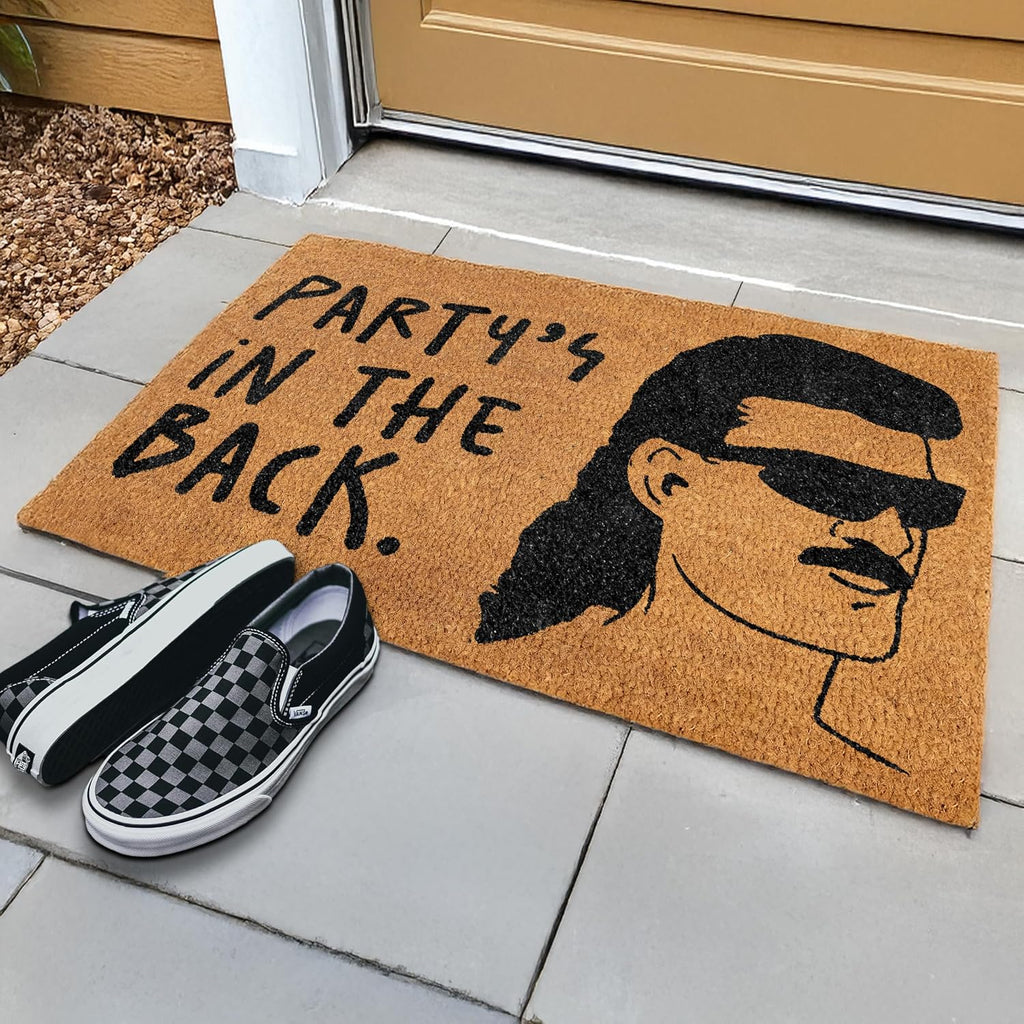 Party's in the Back Door Mat 30x17 Inch, Funny Welcome Mat Coir | Funny Home Decor, Conversation Starter, Natural