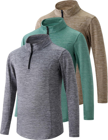 3 Pack Youth Boys Slim Fit Athletic Quarter Zip Pullover Shirts
