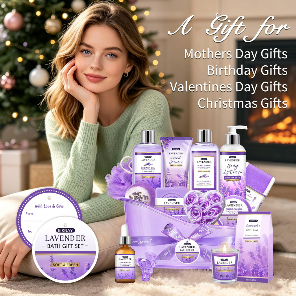Gift for Women, Spa Gift Baskets for Women, 15Pcs Lavender Bath and Body Set