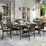 Set of 2 Stackable Outdoor Rattan Dining Chairs, All-Weather Armchair w/Armrests, Steel Frame for Garden, Patio, Deck