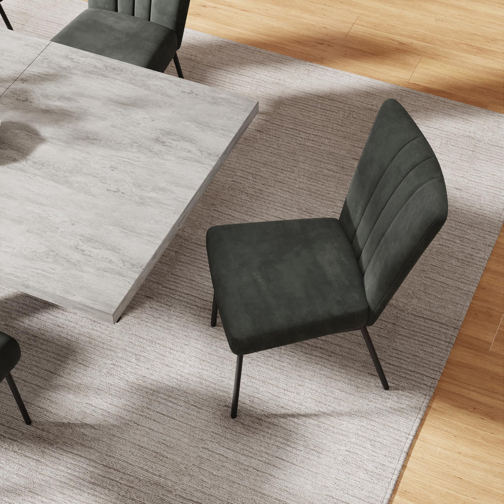 6-Piece Extendable Dining Table Set, Modern 63''-79'' Grey Wood Table with 6 Grey Fabric Chairs, Dining Room Table