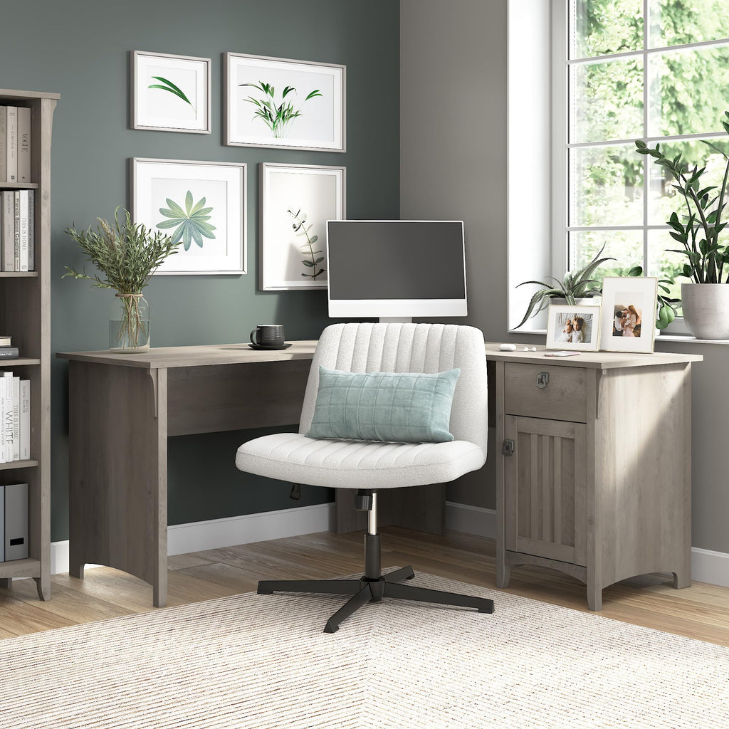 L Shaped Desk with Storage, Modern Farmhouse Corner Table with Drawers and Cabinets, Salinas Collection
