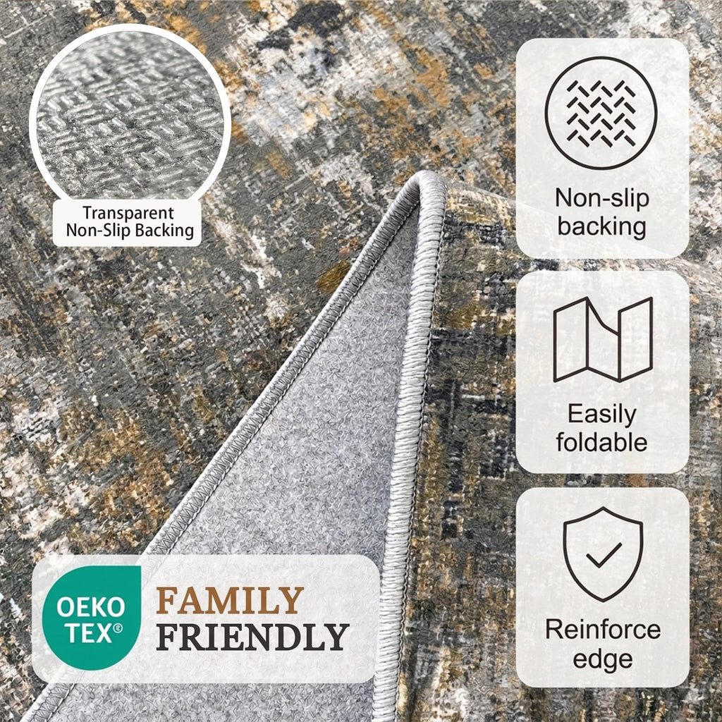 Hallway Washable Runner Rug Soft Non Slip Carpet Runner, Gray/Orange