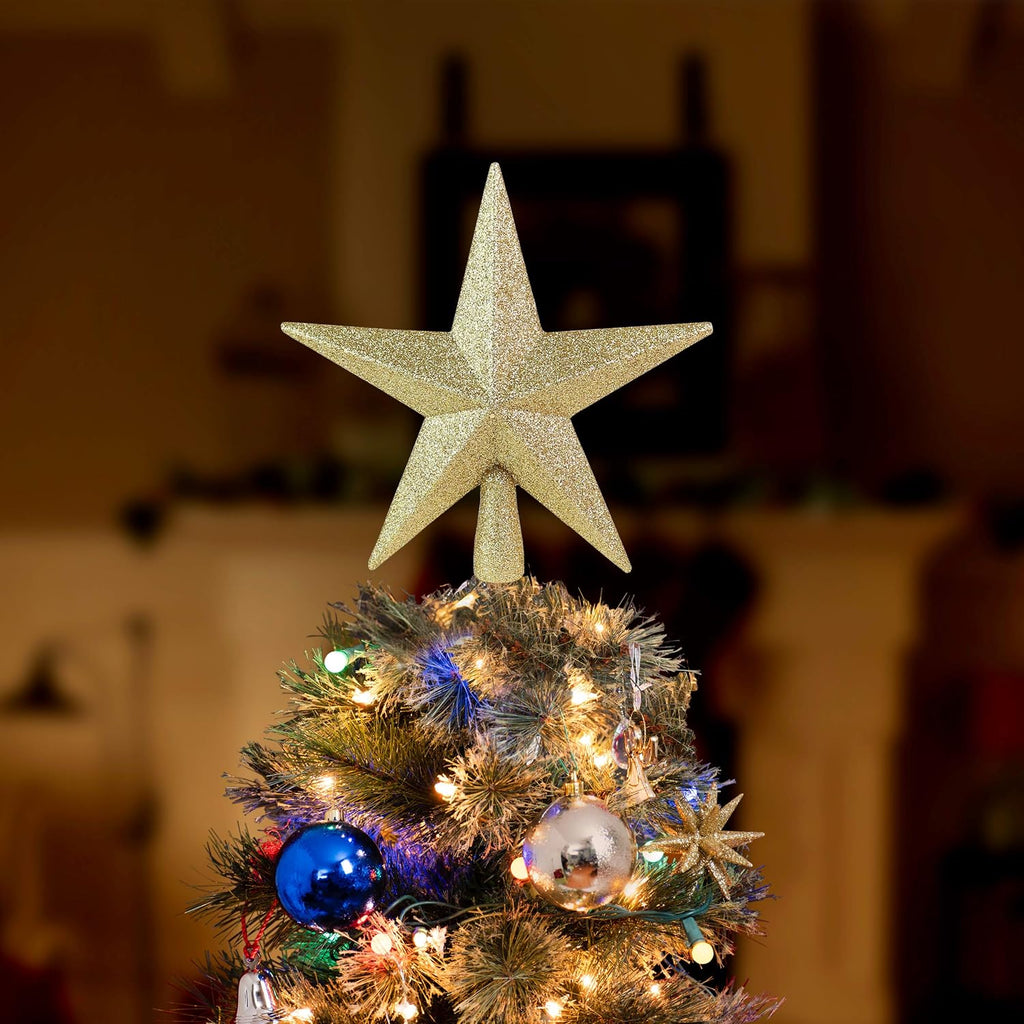 Christmas Glitter Star Tree Topper - Gold Holiday Decor Bethlehem Ornament
