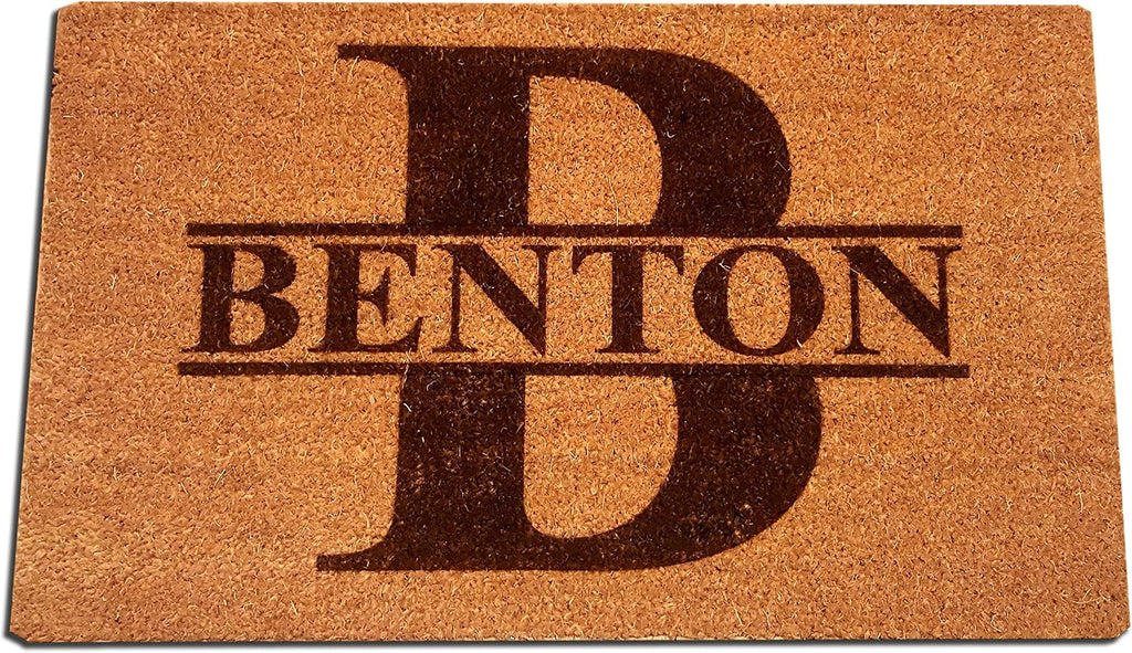 Personalized [Your Name] Coir Fiber Laser Engraved Doormat 30" x 18" Split Letter Monogram - Custom