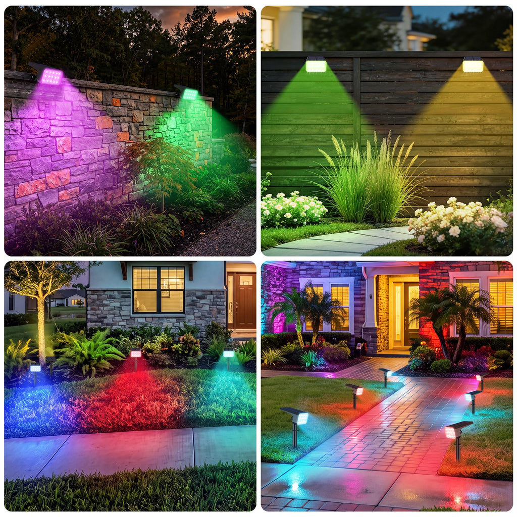 Spot Lights Outdoor, 6 Pack Multicolor Outdoor Solar Lights for Yard, 4 Lighting Mode Solar Landscape Spotlights with