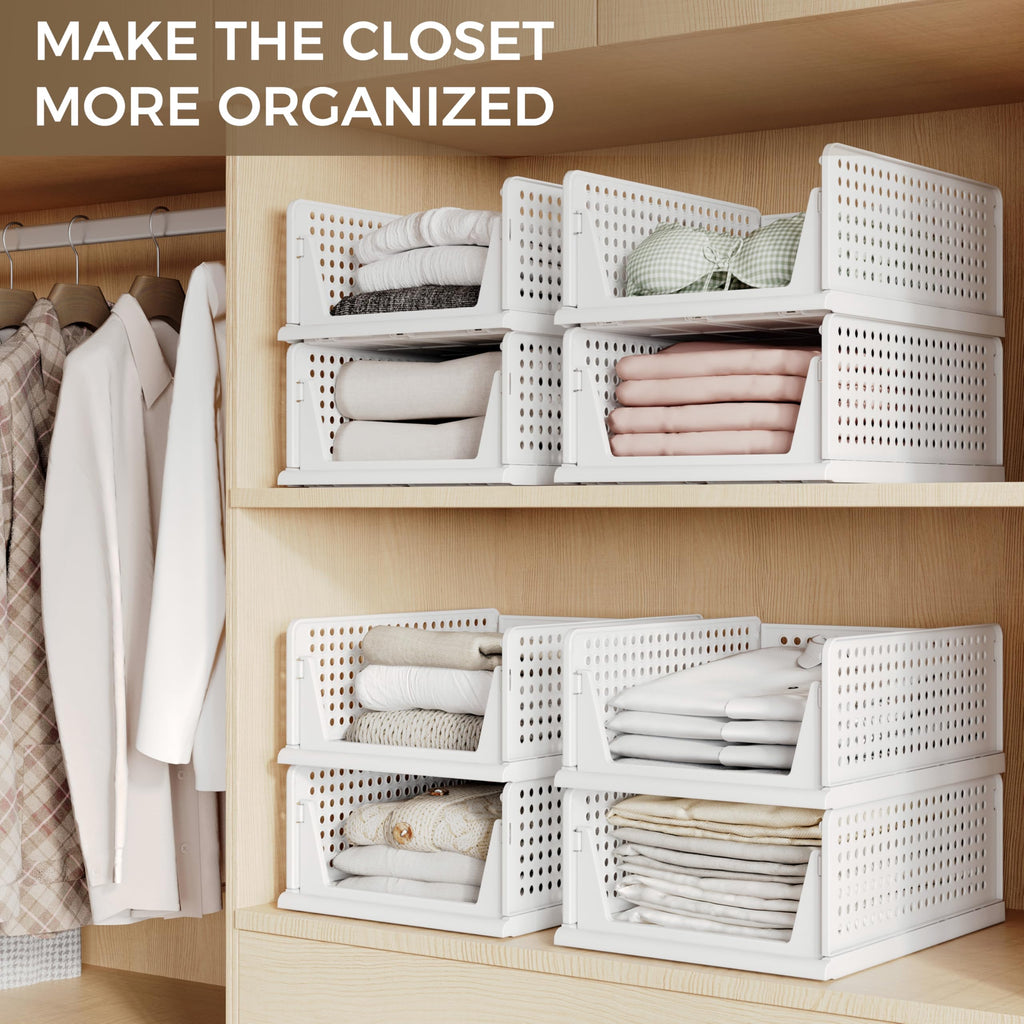 8 Pack Closet Organizer Storage Bins Stackable Plastic Drawer Shelf