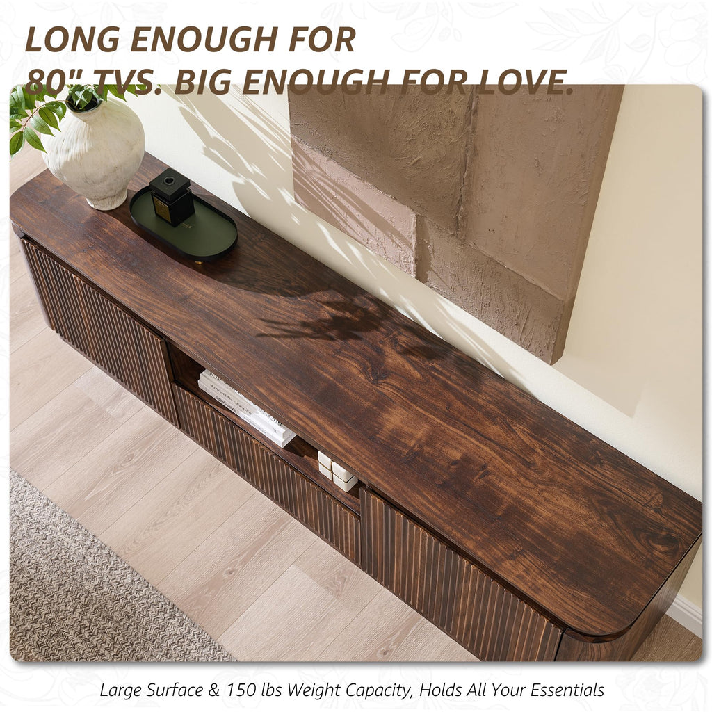 70" Fluted TV Stand for TVs up to 80", Dark Walnut Oak
