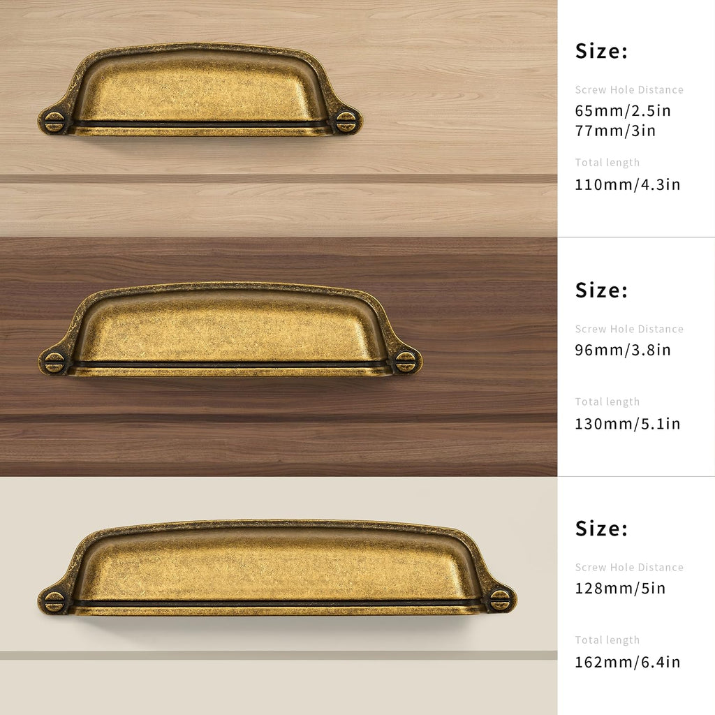 6 Pack 3 inch (76 mm) Vintage Drawer Pulls Antique Brass Cabinet Cup Pulls Cabinet Hardware Kitchen Cabinet Handles Bin
