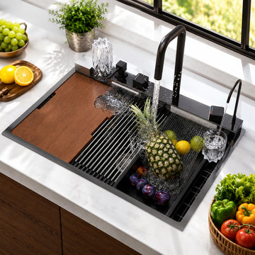 33"x22" Drop In Smart Workstation Kitchen Sink Waterfall Kitchen Sink