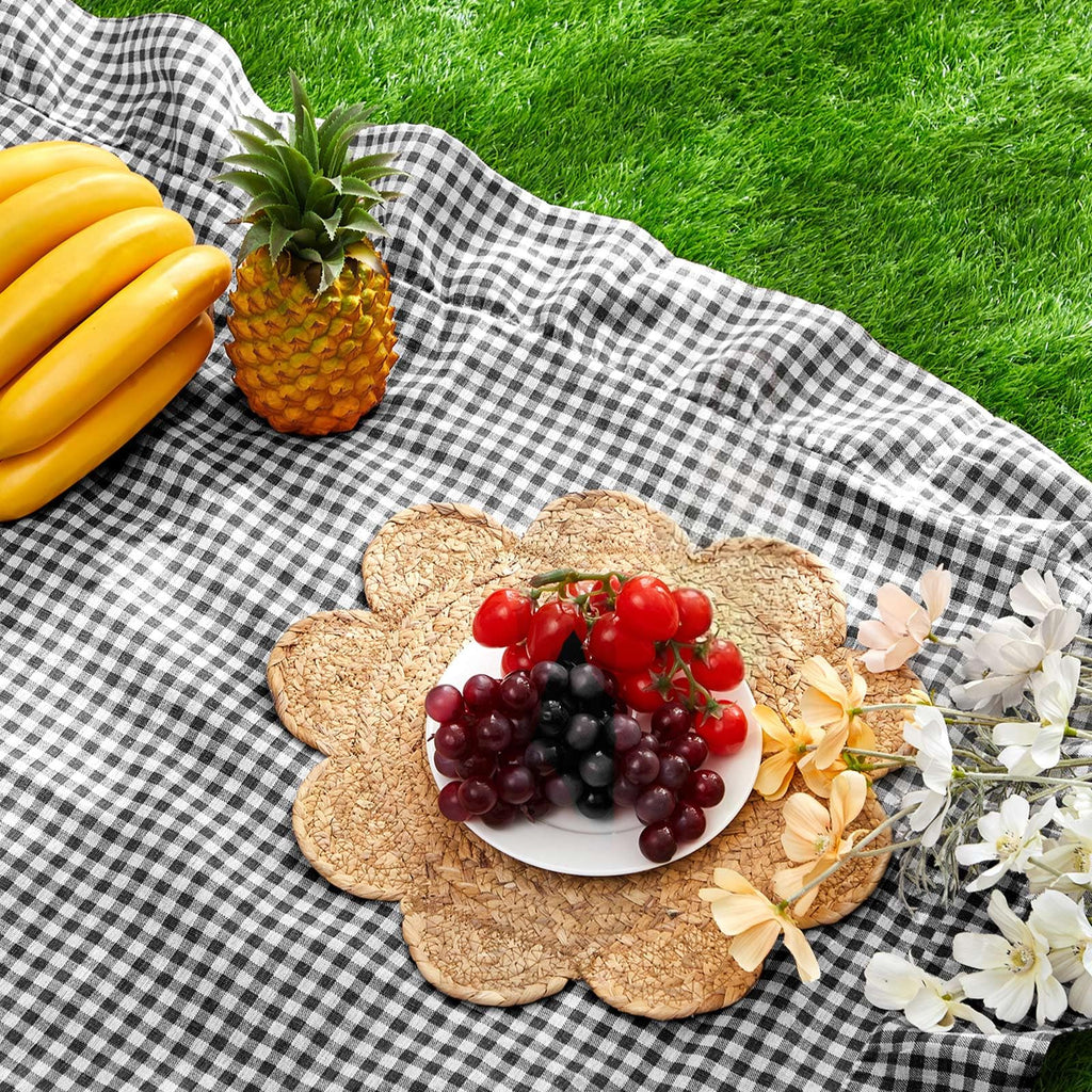 Black Gingham Ruffled Tablecloth, 60 x 120 Inches, Rectangle