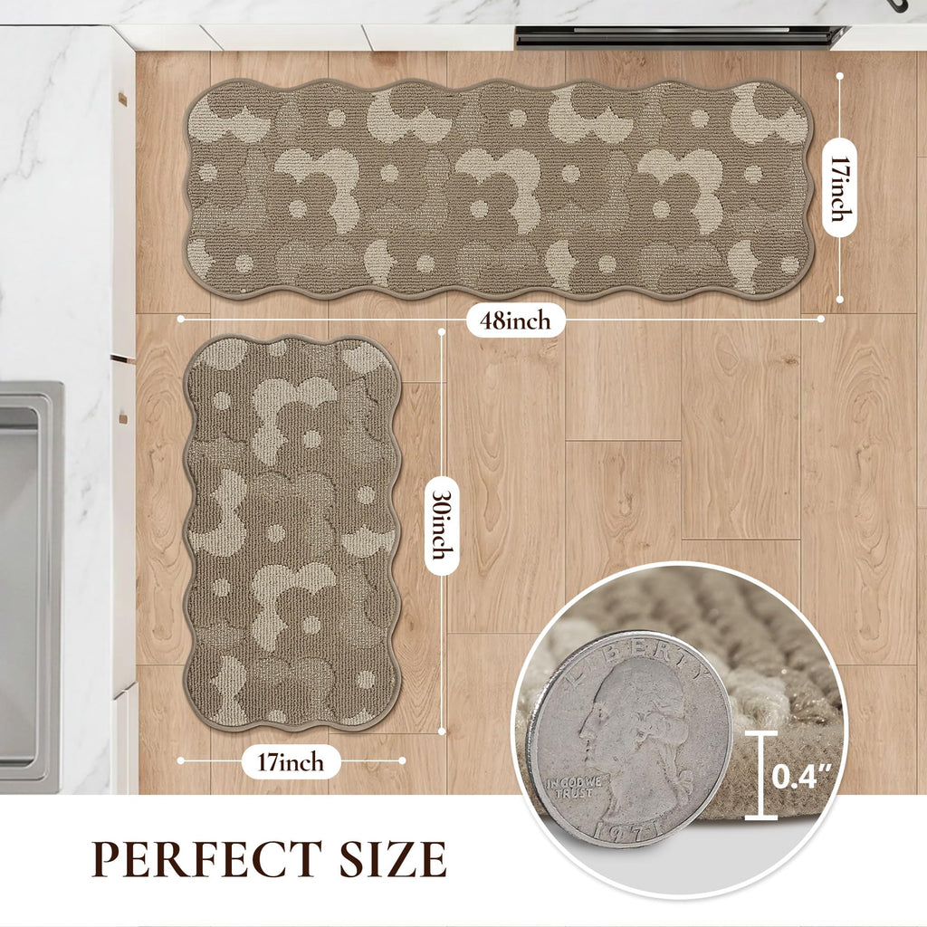 Kitchen Rugs 2PCS Non Slip Kitchen Mats for Floor, Flower/Beige