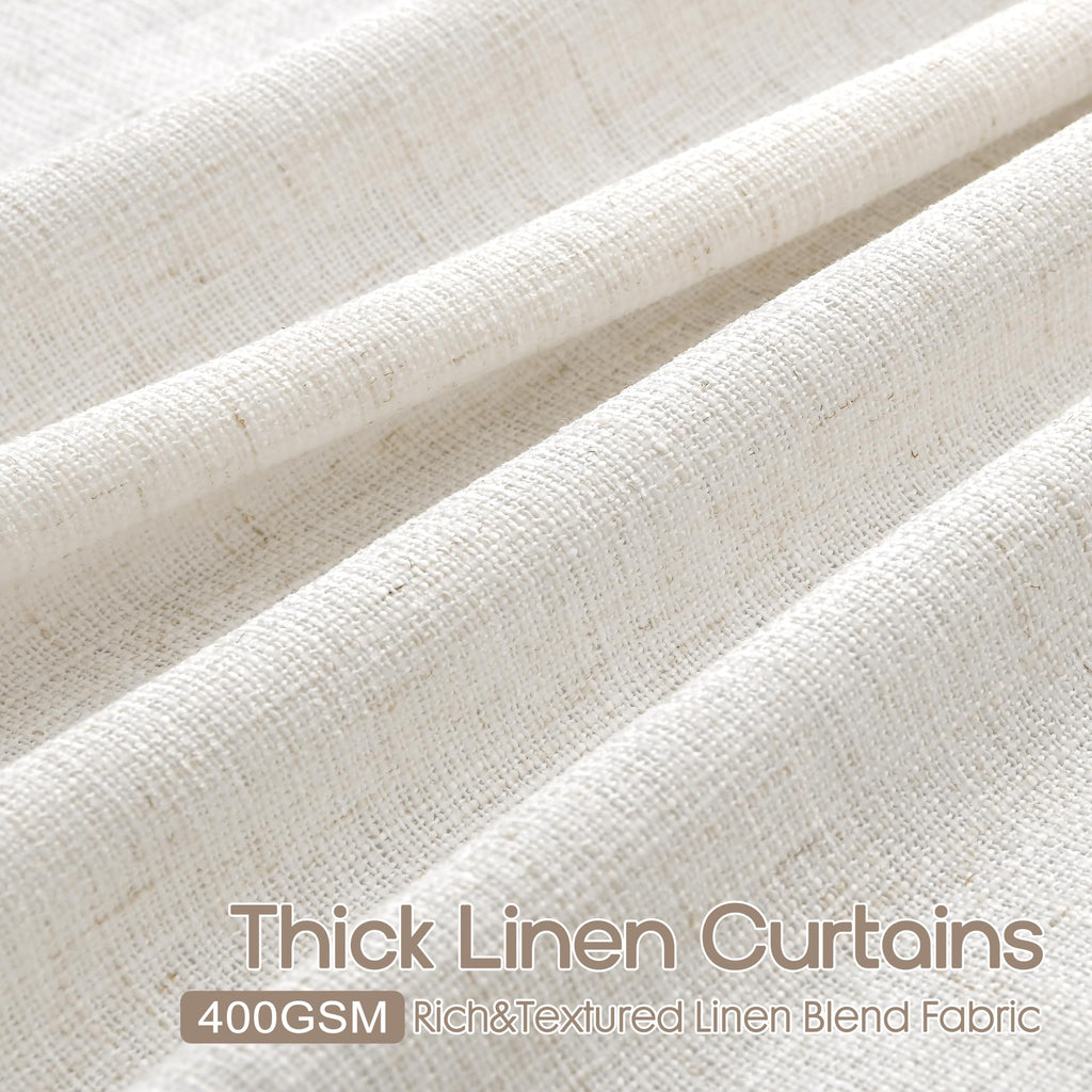 Extra Long Thick Linen Curtains 116 Inches Cream