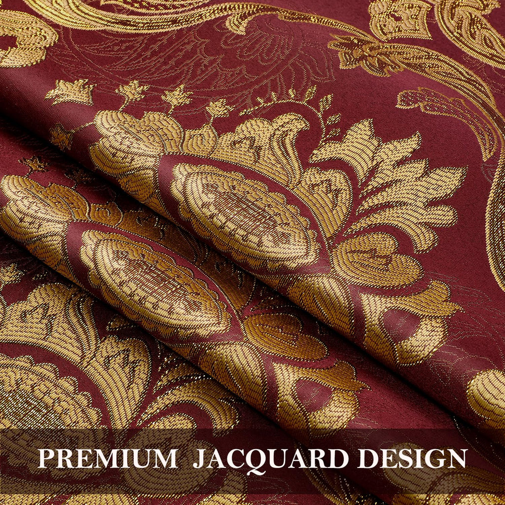 Burgundy Paisley Jacquard Curtains, Victorian Luxury Window Curtains 2 Panels Set with Attached Valance and Sheer