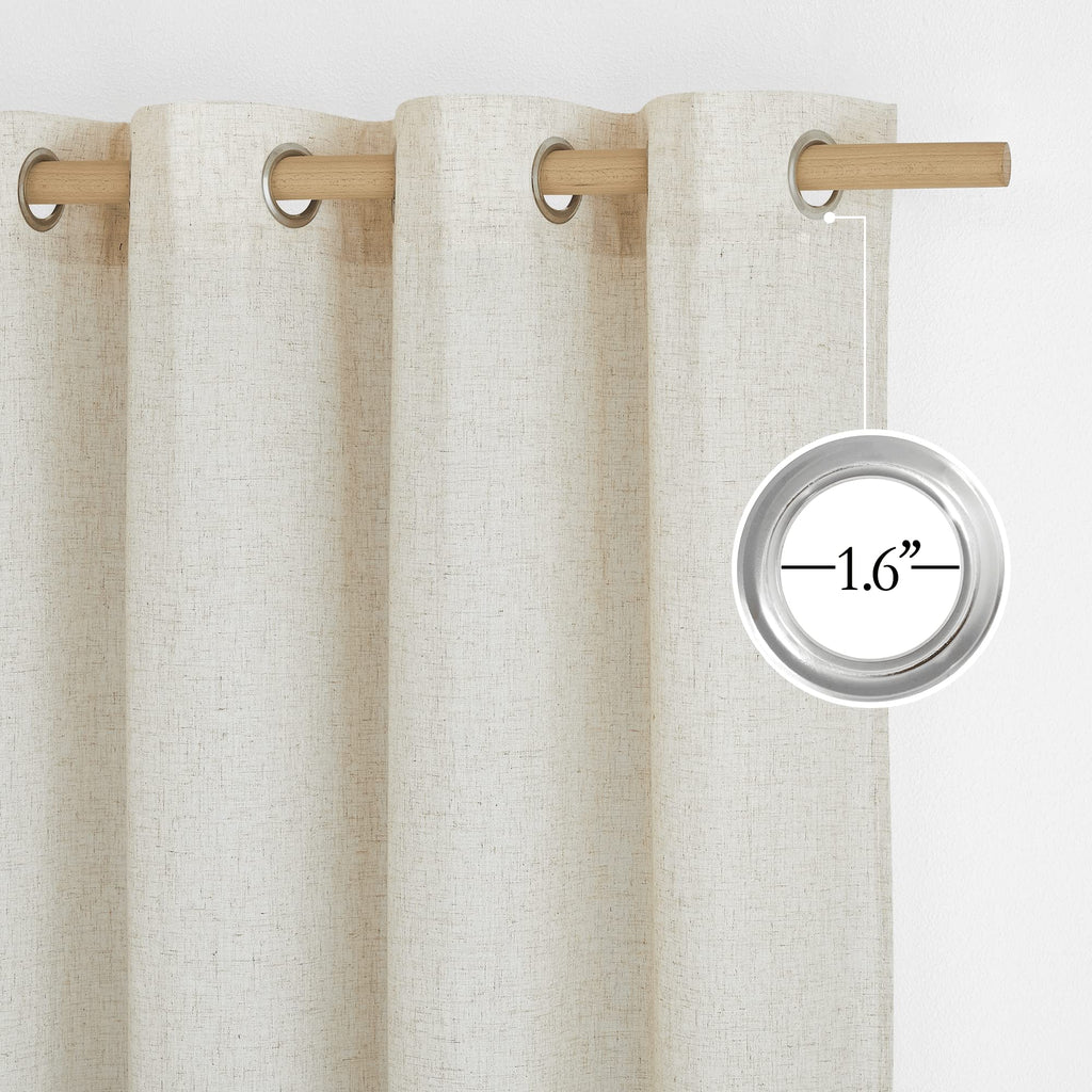 Extra Long Linen Curtains 132 inches Long, Grommet Privacy Added Thick Burlap with Light Filtering Semi Sheer Window