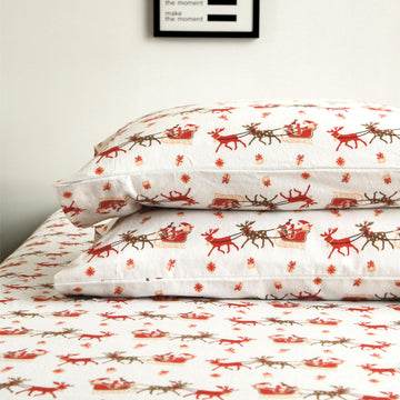 Holiday Christmas Flannel Sheet Set, Twin XL, Santa Sleigh