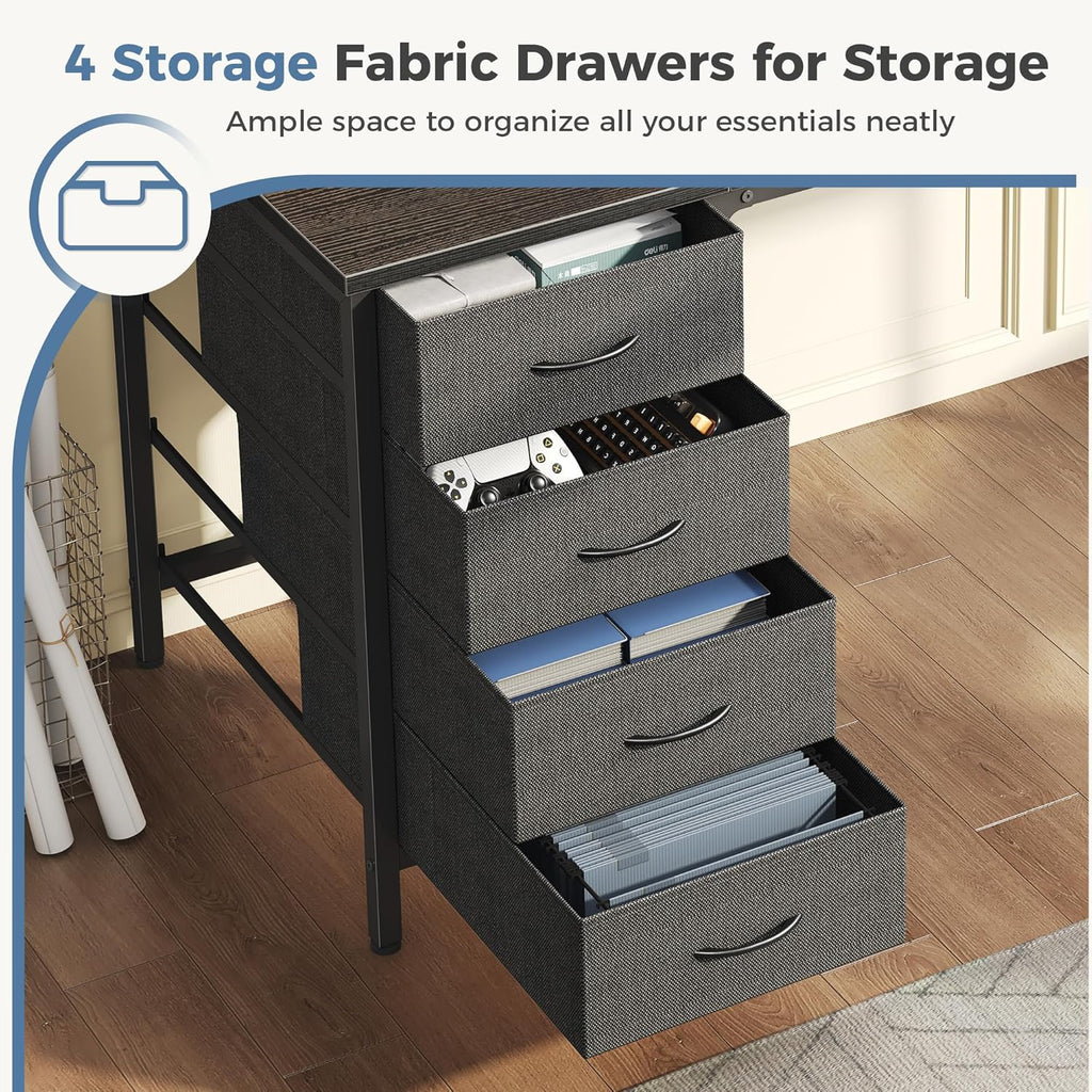 Computer Desk with 4 Drawers, 4 Drawer Gaming Desk with with Power Outlets and LED Lights, Office Desk for Small Spaces
