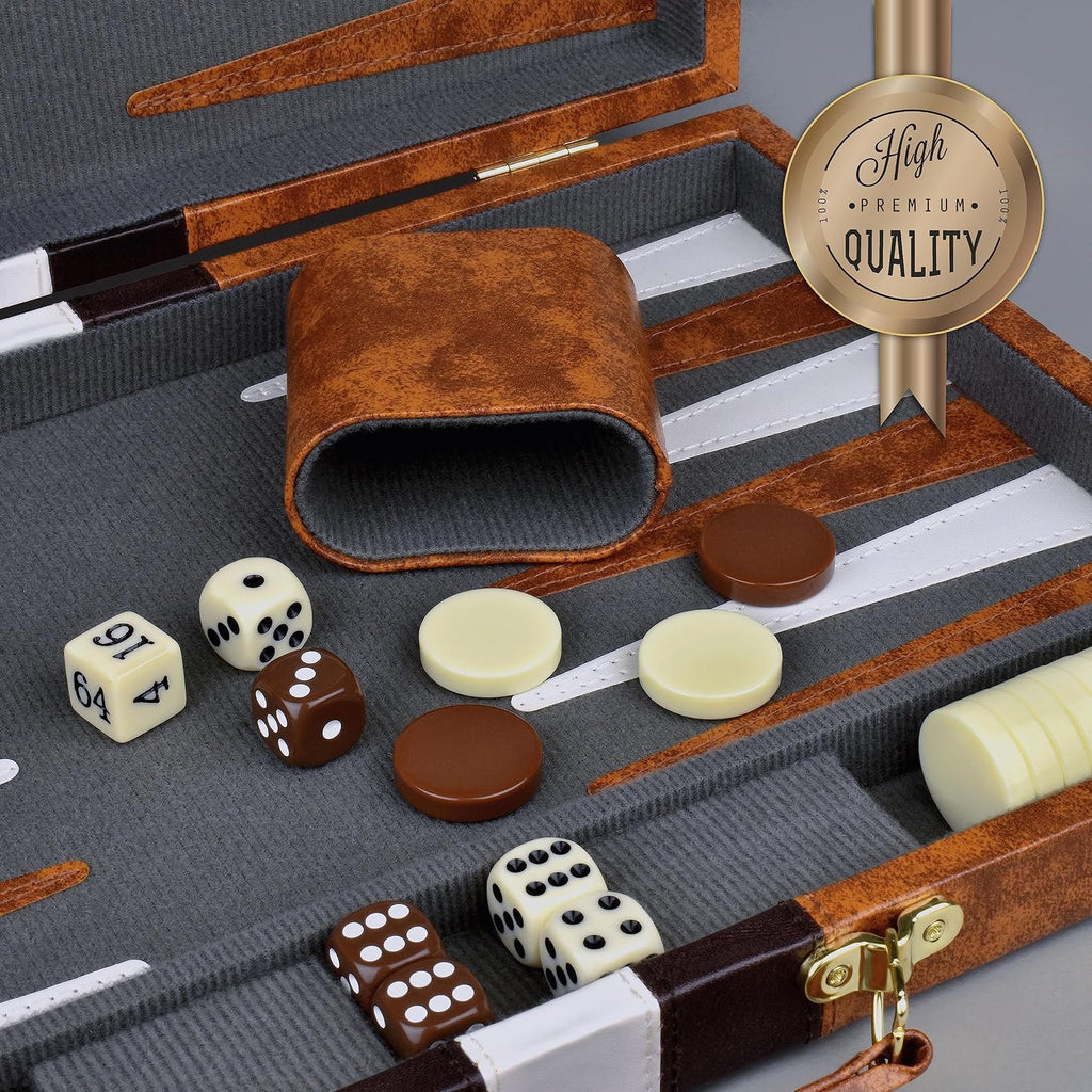 Large Backgammon Sets for Adults - Classic Board Games for 2 Players Adults and Kids - Premium Backgammon Set 15 inch