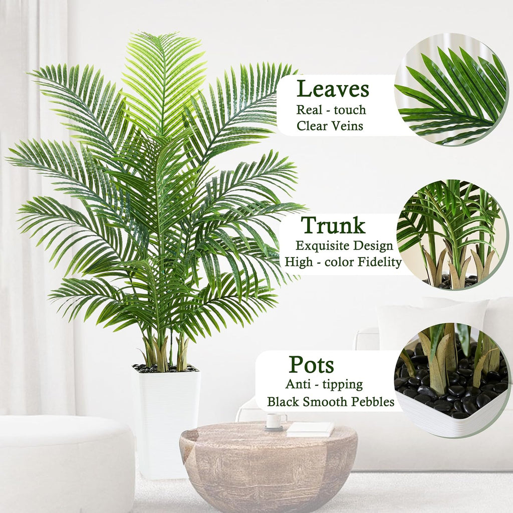 Artificial Palm Tree:5FT Tall Fake Areca Palm Plant (White Planter)