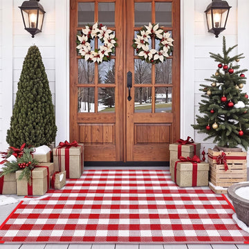 Red White Buffalo Plaid Rug 4' x 6' for Christmas Outdoor Decor