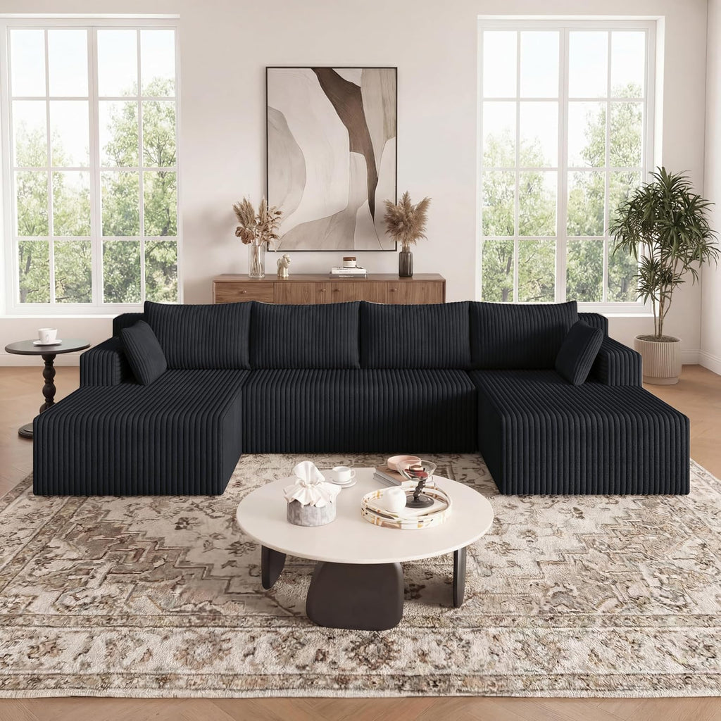 124 Inch Oversized Boneless Sectional Sofa Cloud Couch - Symmetrical U Shaped Modular Couches Set with Double Chaise
