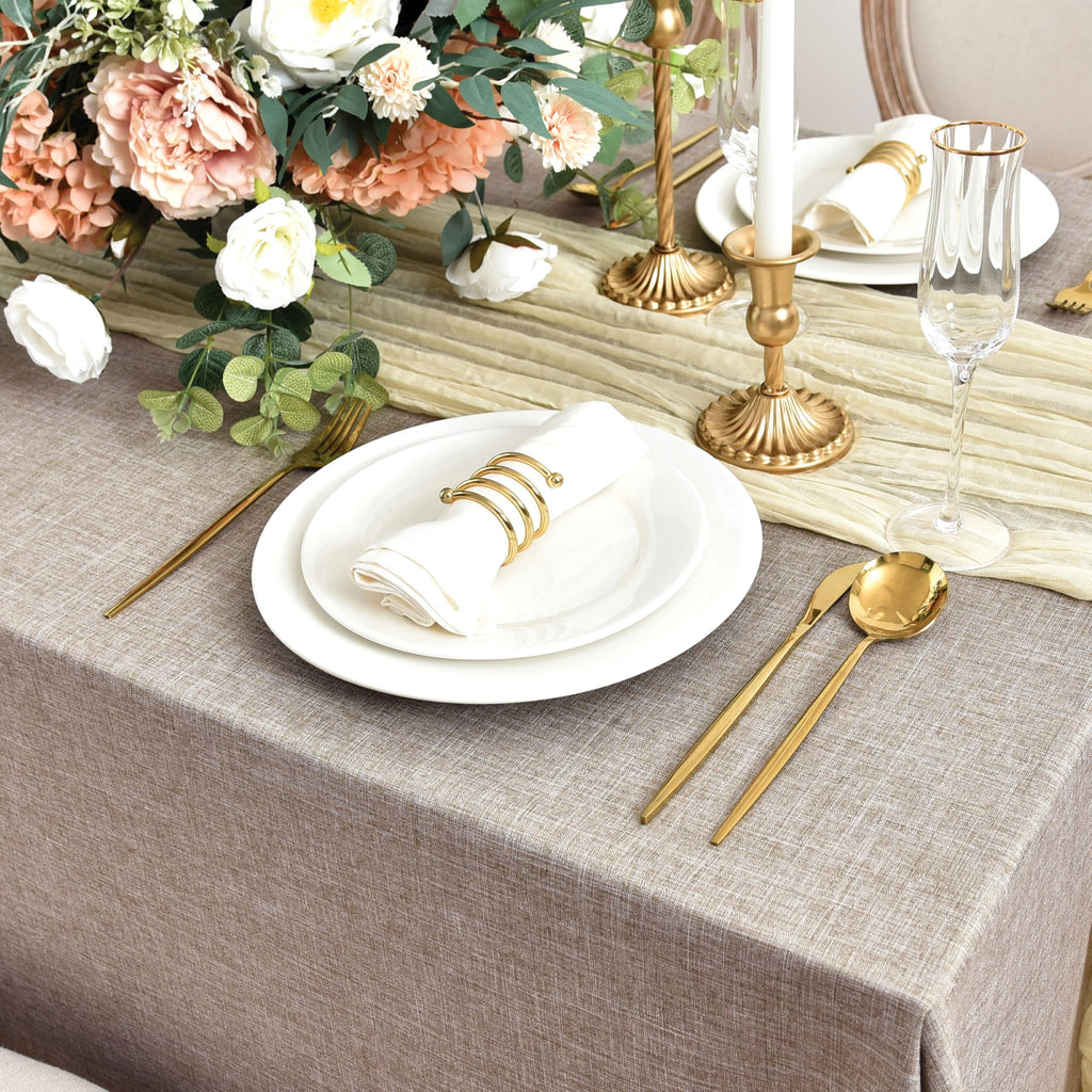 2 Pack Linen Textured Rectangle Tablecloths, 52 x 70 Inch, Nature