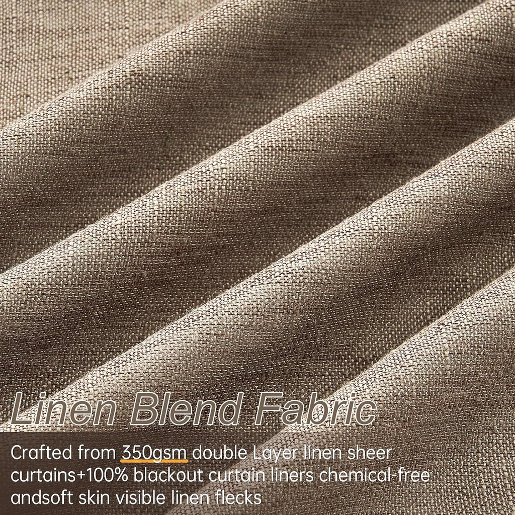 Dark Flax 90 Inches Long Linen Curtains,Full Blackout Pinch Pleated Thermal Insulated Soundproof Curtains,Dark Flax