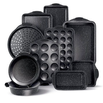Nonstick Stackable Bakeware Set - Durable, Easy Release Baking Set, Black, 10 Pcs