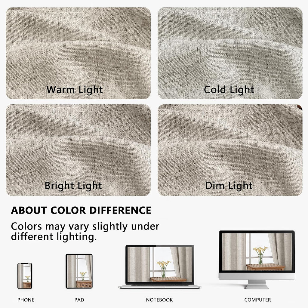 2 Panels Kitchen Curtains 36 Inch Length, Faux Linen Textured Small Cafe Window Curtain Over Sink, Light Filtering