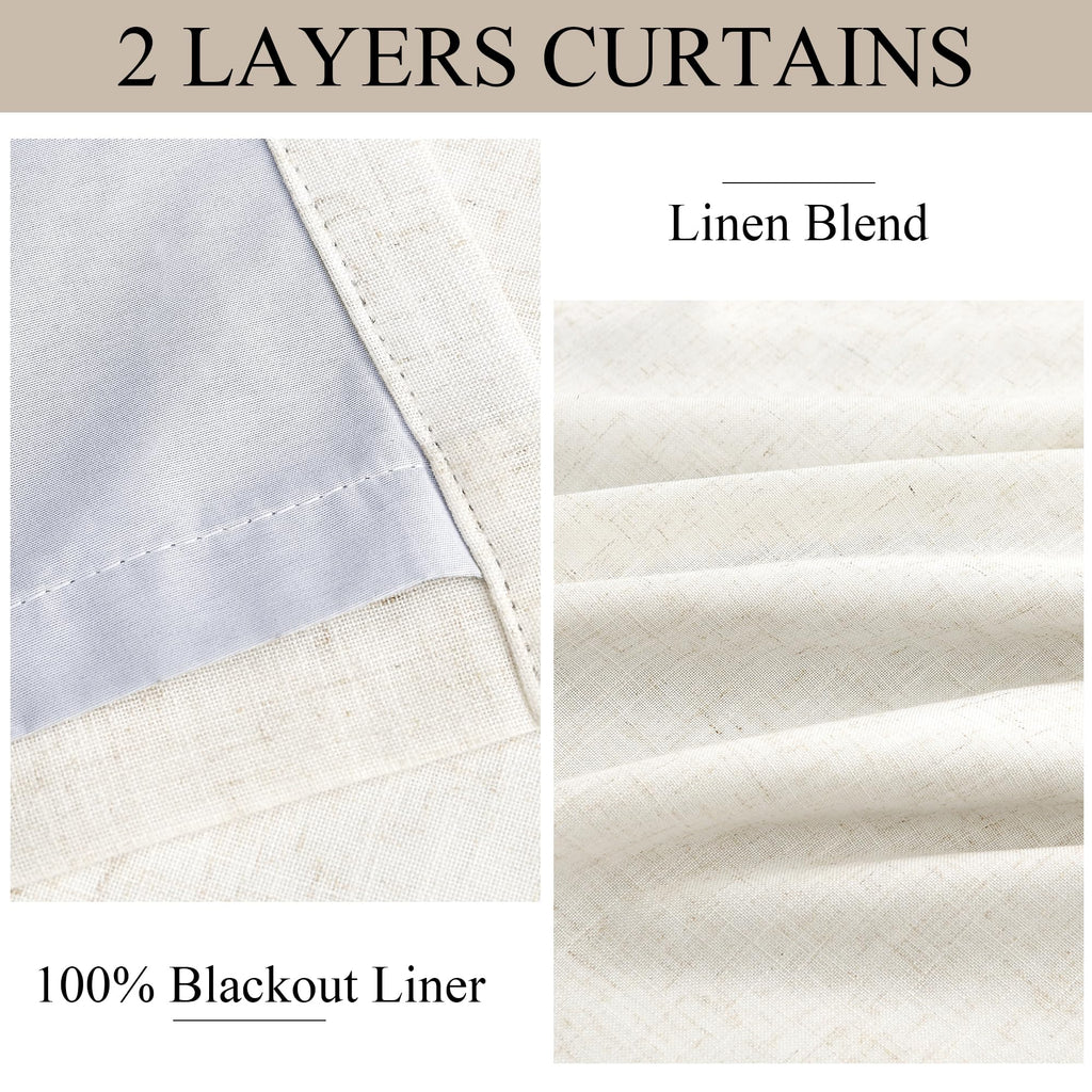 100% Blackout Pinch Pleated Linen Curtains 96 Inches Long Double Layer Black Out Drapes Soundproof Pinch Pleat Room