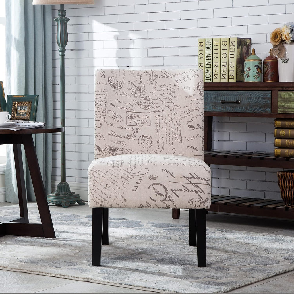Lomira Contemporary Armless Accent Chair with Vintage French Print Fabric, Beige