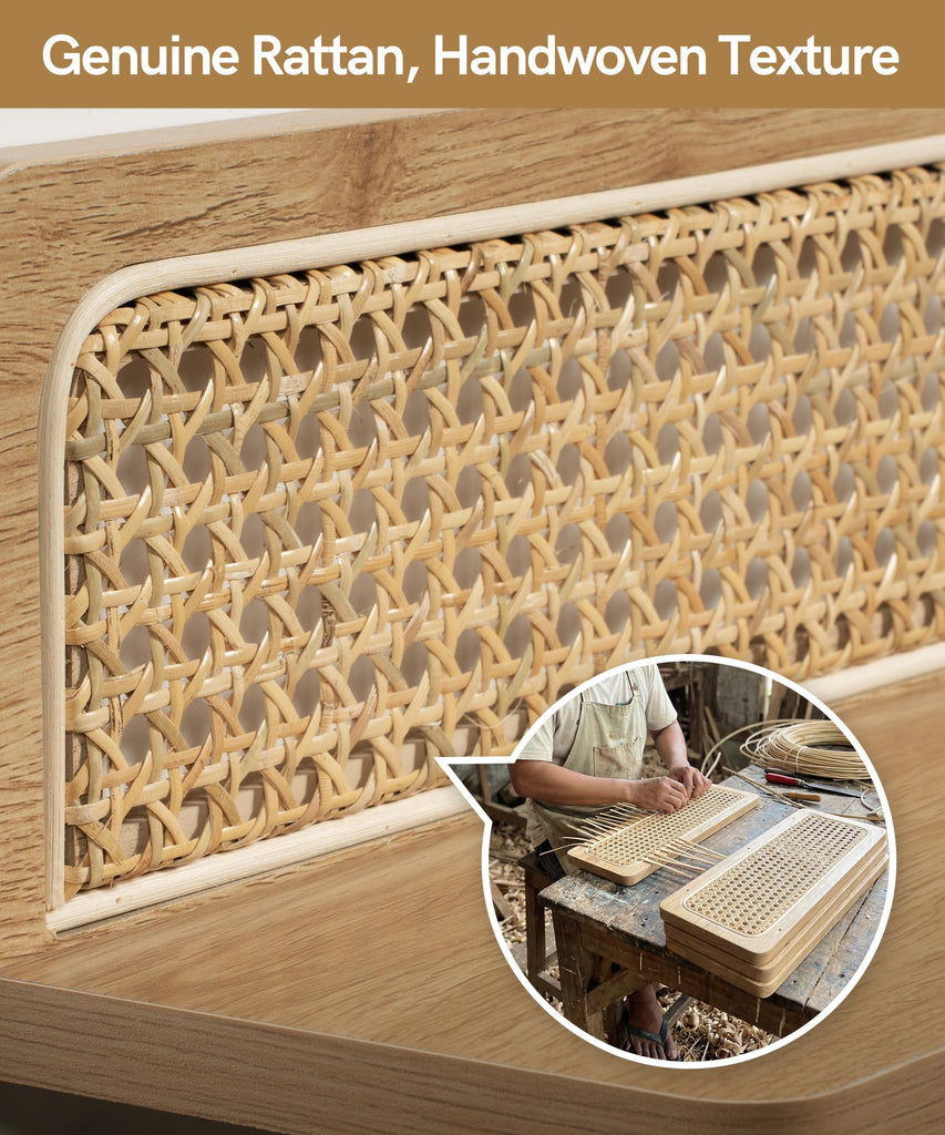 Rattan Wall Shelf, Boho Wood Floating Shelves, 16 Inch