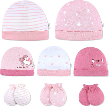 Organic Cotton Baby Mittens and Caps Set with Cute Bunny Design for Newborn 0-6 Months -, No Scratch, Ultra Soft - 5