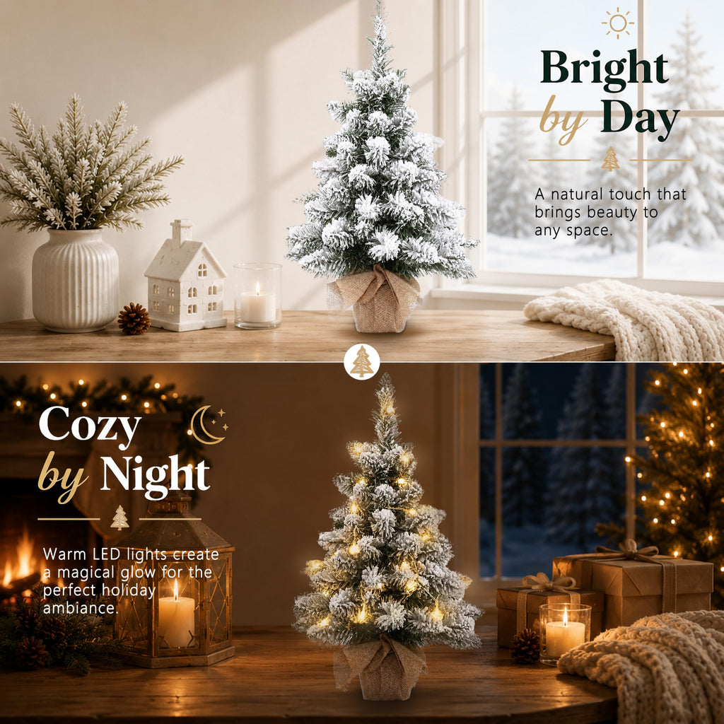 20in Pre-Lit Snow Flocked Artificial Mini Christmas Tree, Battery Operated