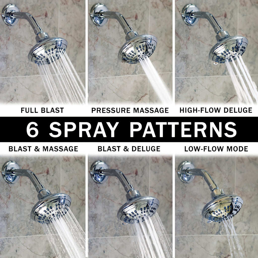 6 Function Luxury Shower Head - 1.8 GPM - Polished Chrome