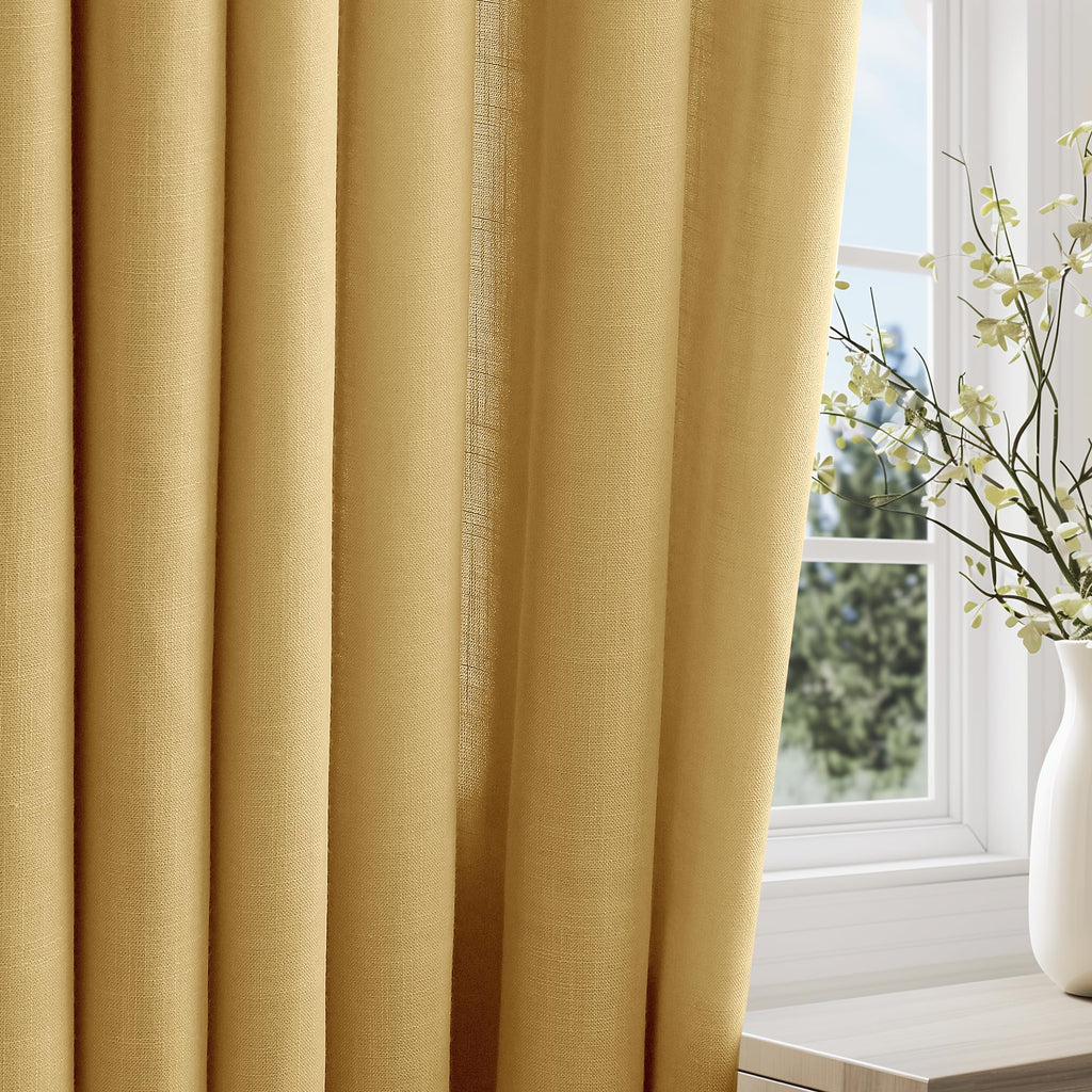 Gold Linen Grommet Curtains 96 Inch Length 2 Panels