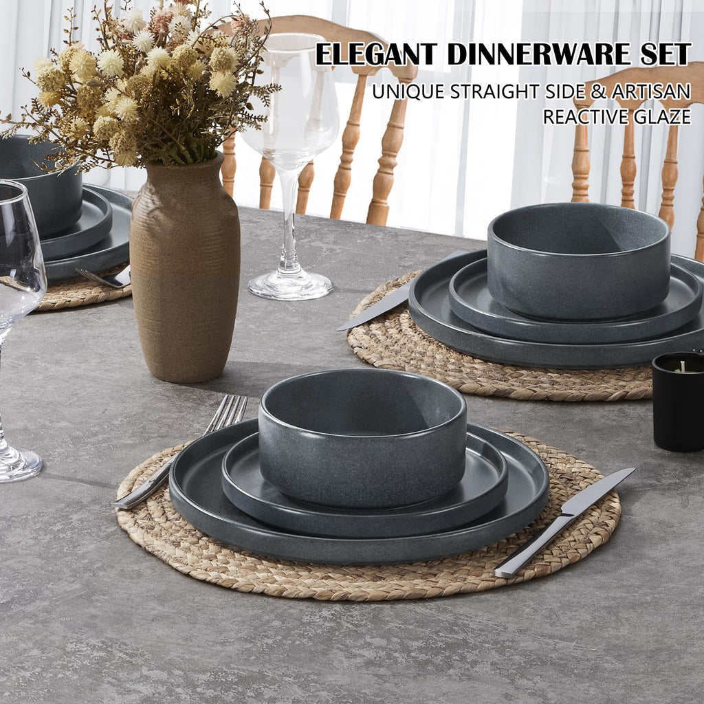 Dinnerware Sets for 4, 12-Piece Reactive Glaze Plates and Bowls Sets