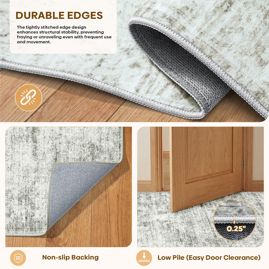 Washable Distressed Area Rug, Neutral Living Room Carpet