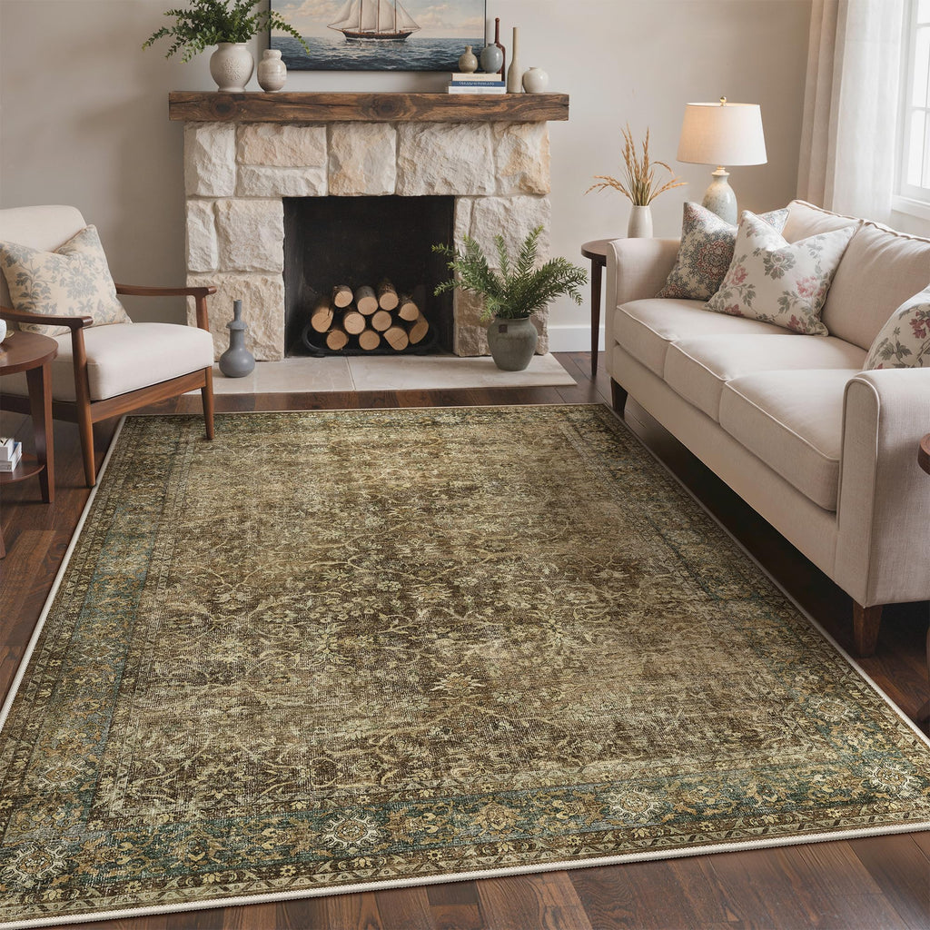 Kitchen Runner Rug, Washable Non Slip, Brown Olive