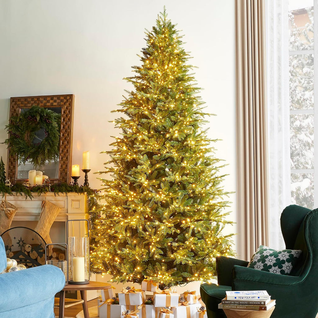 Artificial Christmas Tree, Prelit Hinged Holiday Tree Majestic Evergreen Fir Xmas Tree with 2450 Warm