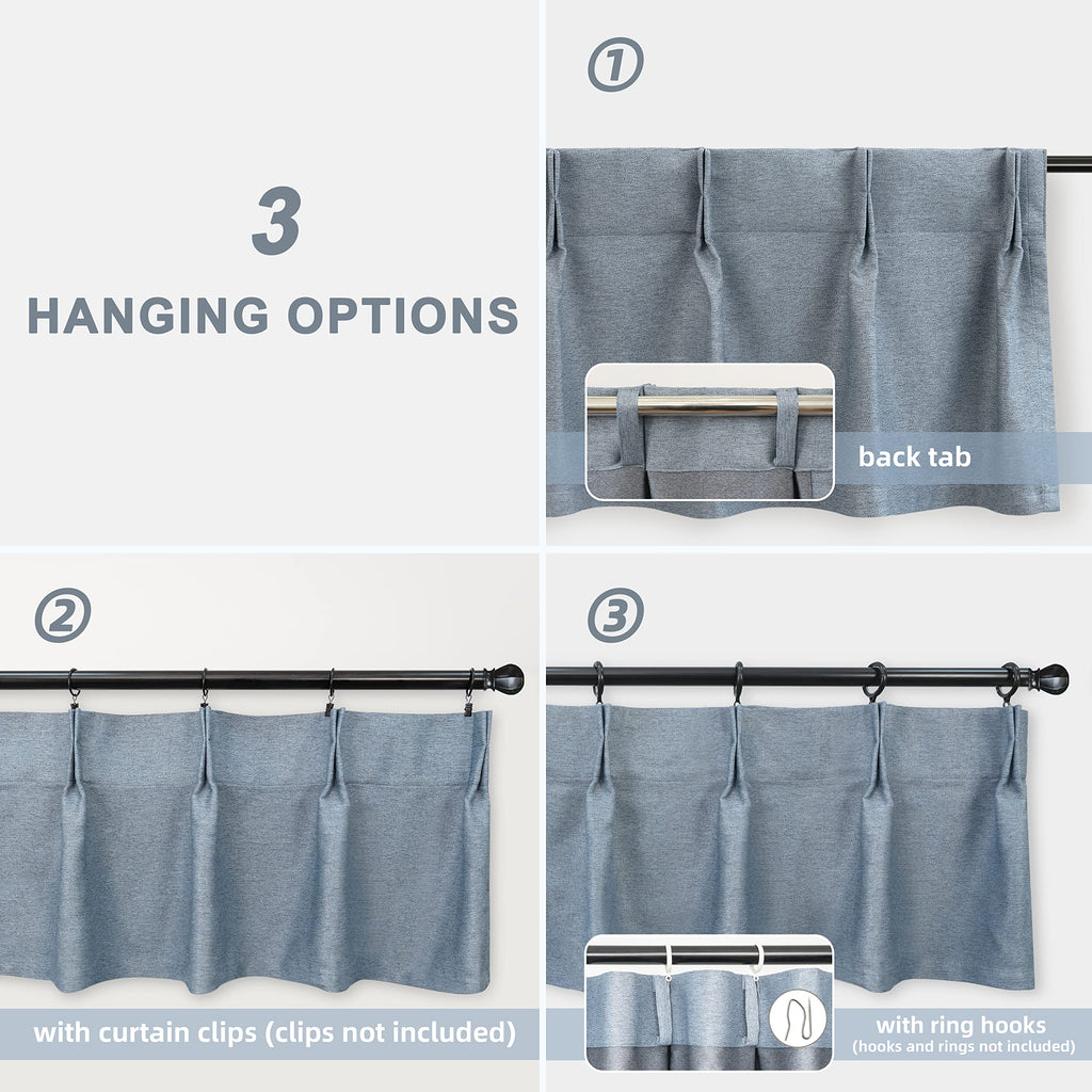Pinch Pleat Valance Window Blackout Faux Linen Textured Solid Valance 16 Inch Farmhouse Linen Curtain Valance Window
