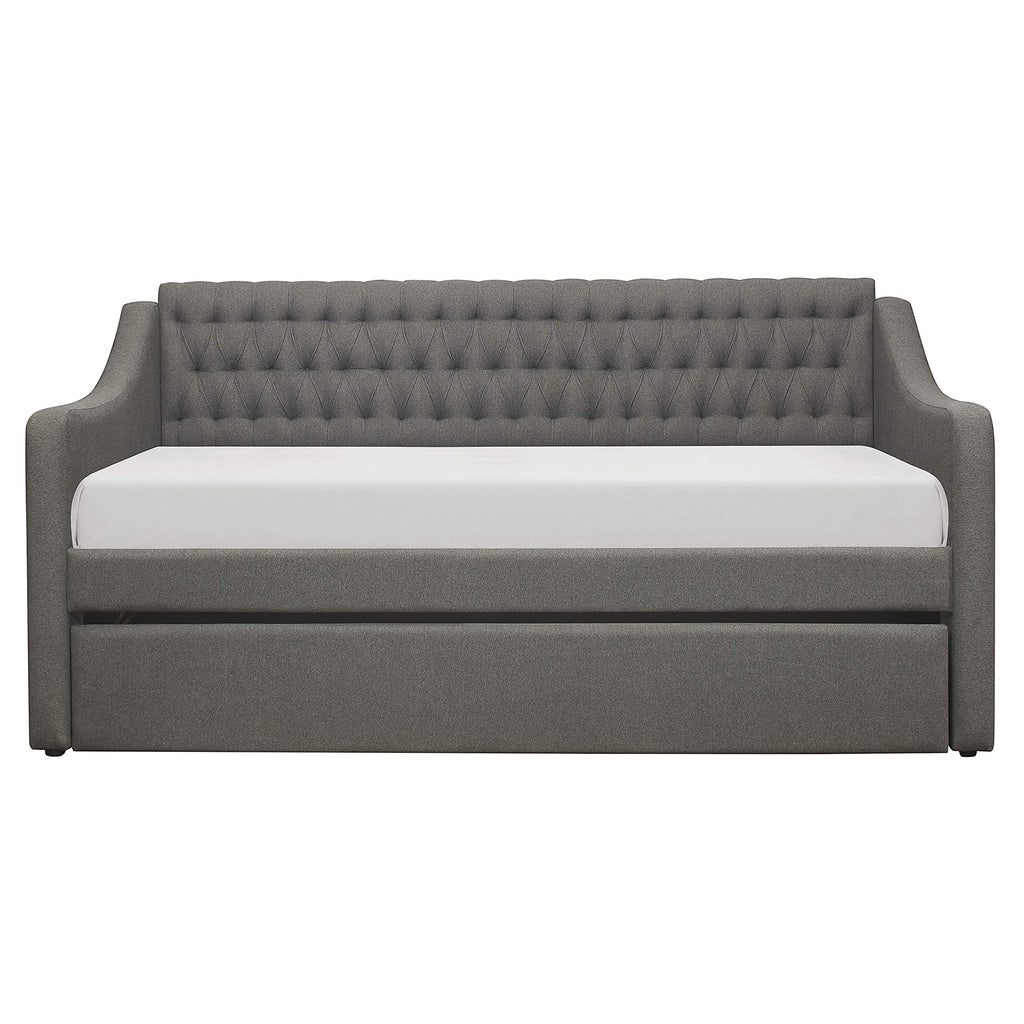Twin Daybed with Trundle, Button Tufted, Fabric Upholstery, Gray